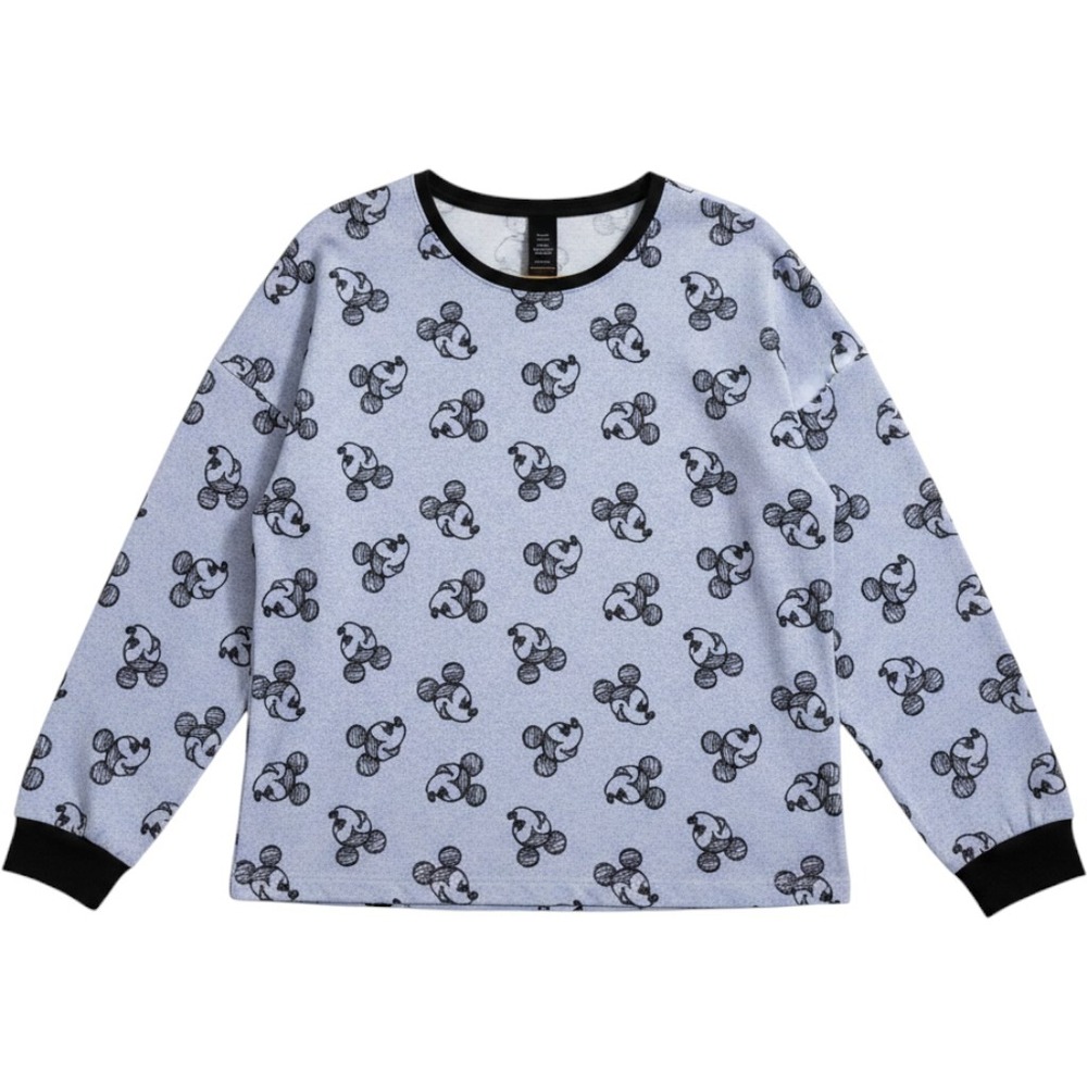 Disney Mickey Mouse Pajama Set Blue Sketch Print Long Sleeve Joggers XL Womens